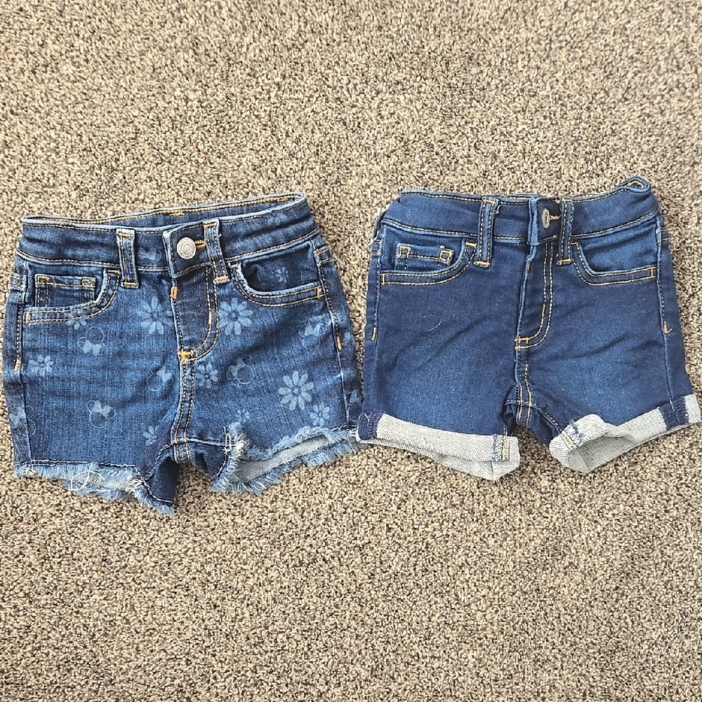 2PAIRS GIRLS JEAN SHORTS PLAIN AND MINNIE PRINT